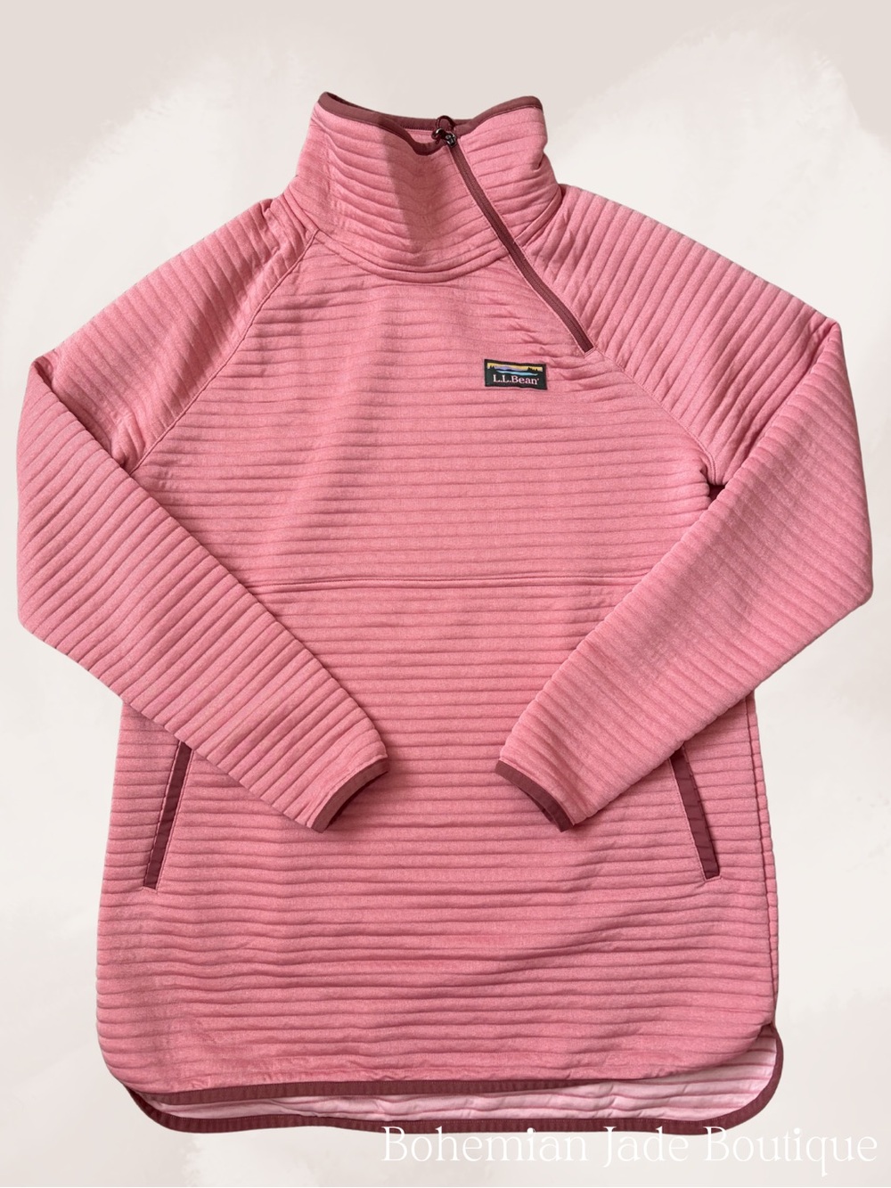 L.L.Bean Airlight Knit Asymmetrical Quarter Zip Tunic Pullover Pink Small